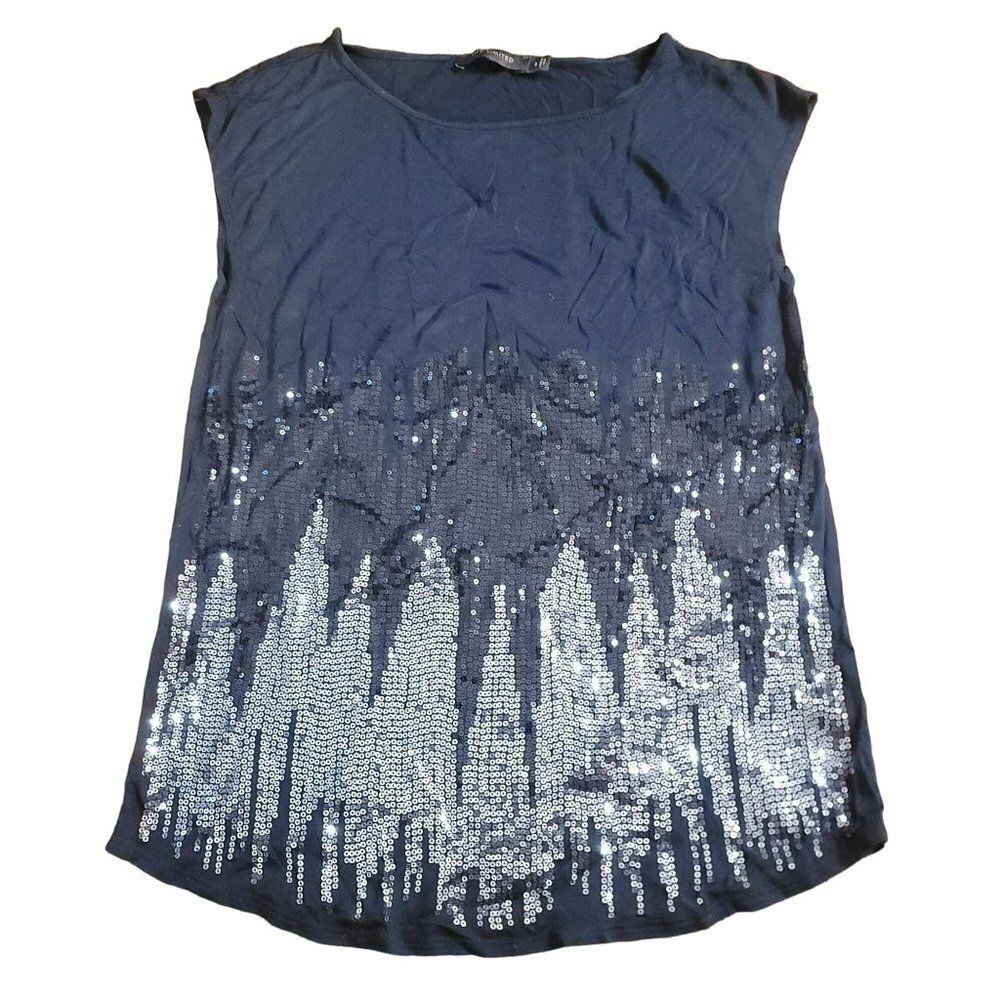 The Limited Sleeveless Christmas Tree Top S Black Silver Sequin Holiday Sparkle